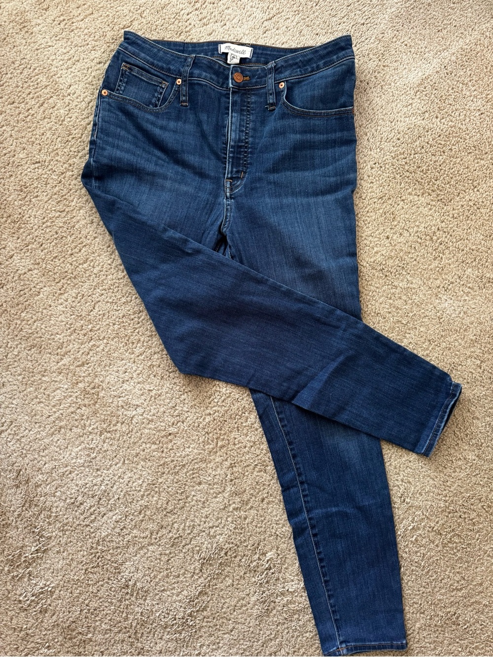 Madewell Blue Denim Jeans with Brown Leather Patch